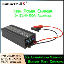 Cargador de batería de alta corriente 60A 100A para batería Lifepo4 de 12V 14,6 V cargador ajustable de voltaje de corriente de carga rápida con Clip