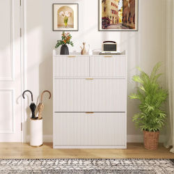 Rosahqnda Mueble Zapatero de 80x24x110 cm con 2 Cajones y 2 Puertas Abatibles, Mueble Zapatero Estrecho con Estantes Ajustables y Extraíbles, Organizador de Zapatos para Entrada, MDF, Negro/Blanco