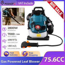 Soplador de hojas a gasolina Podofo de 75.6CC y 4 tiempos, 2.8KW, 7000Rpm, de alta potencia, con aspiradora, tanque de combustible de 1.9L, arnés antivibración para el hombro, para el cuidado del
