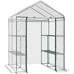 Outsunny Invernadero Transparente de Jardín Vivero Casero Plantas con 3 Pisos 143x143x195cm Marco Acero Jardinería Invernadero
