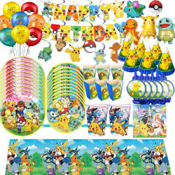 Decoración de Fiesta de Pokémon, Tema Feliz Pikachu, Vajilla, Vasos, Platos, Globos, Pancarta, Suministros, Recuerdos para Niños, Baby Shower