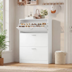 Getone Zapatero, Zapatero 3 Puertas, Mueble Zapatero Estrecho,Shoe Cabinet Zapatero Blanco Madera Pasillo Sala de Estar 110x80x23.5cm
