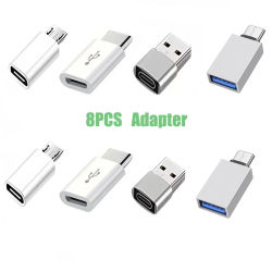 Juego de 8 Adaptadores USB C Hembra, Convertidor de USB A a USB C, Micro USB a Tipo C para Cargador de Auto, Laptop y Teléfono