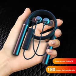 Auriculares inalámbricos con Bluetooth, cascos con graves, resistentes a 180 horas, con micrófono, estéreo, con banda para el cuello, deportivos, para tarjeta TF