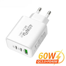 Cargador USB PD 60W tipo C, adaptador de carga rápida para teléfono, iPhone, Samsung, Xiaomi, Huawei, QC3.0, cargador de pared con enchufe para UE/EE. UU./Reino Unido