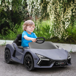 Adecuado para Niños de 3 a 5 Años, Auto Eléctrico, Controlable a Distancia, Equipado con Luces LED Geniales, Altavoces y Música, Plástico y Metal, Gris