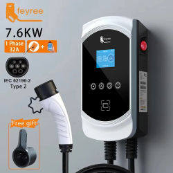 Feyree EV cargador 32A 7.6KW cargador de coche para vehículo eléctrico EVSE Wallbox 11KW 22KW trifásico Type2 Cable IEC62196-2 enchufe Control de aplicación