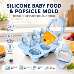 Molde de silicona para helados con forma de oso de 6 compartimentos, contenedor para almacenar comida casera para bebés, para refrigerios, puré de frutas y para hacer helados.