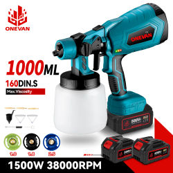 Pistola de pulverización eléctrica inalámbrica ONEVAN de 1000ML/1400ML, pulverizador de pintura, herramienta de aerógrafo para recubrimiento de muebles y acero, compatible con batería Makita de 18V.