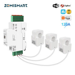 Medidor de Energía Zemismart 120A Zigbee WiFi RS485, Monitor de Energía Trifásico, Compatible con Tuya, CTs de Núcleo Dividido Extraíbles, 120V 240V