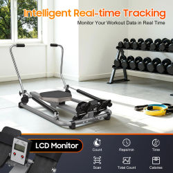 Equipo de remo para el hogar, máquina de remo hidráulica de doble barra, remoador de interior de 110*61*21 cm con monitor LCD para gimnasios, hogares y empresas