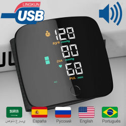 Monitor de presión arterial tipo muñeca pantalla LED medición rápida tensiómetro Digital BP tonómetro ritmo cardíaco USB recargable
