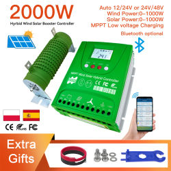 Controlador de carga Solar eólica híbrida de 2000W Auto12 24 48V MPPT ecualizador de batería para batería de litio Lifepo4, con Bluetooth