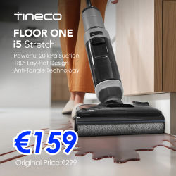 Aspiradora y fregadora en seco y húmedo Tineco FLOOR ONE i5 Stretch, 2 en 1, 180 ° Aspiradora de lavado horizontal, potencia de succión de 20 kPa, limpieza de bordes de doble cara, 30 minutos de