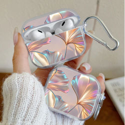 Estuche iridiscente con diseño de hoja de Ginkgo para AirPods 4/3/2/1, funda protectora transparente de TPU suave para AirPods Pro3/Pro2/Pro