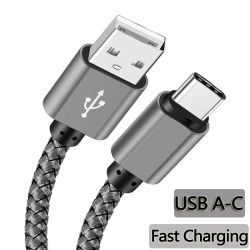 Cable de datos de nailon, cargador rápido USB A a tipo C, Cable de carga para Huawei, Samsung, teléfono Android, dispositivo de carga tipo C, 1M, 2M, 3M