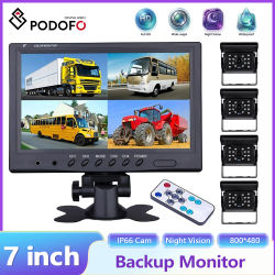 Cámara de respaldo Podofo de 9 pulgadas con monitor para automóvil, pantalla dividida en cuatro partes, visión nocturna, grabadora de 4 canales, cámara de visión trasera para camión y autobús