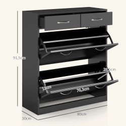 HOMCOM Mueble Zapatero Estrecho Armario de Zapatos con 2 Cajones Abatibles para 12 Pares de Zapatos 80x30x91,5 cm Negro