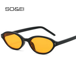Gafas de Sol Ovaladas Pequeñas de Moda SO&EI, Protección UV400, Estilo Retro con Remaches, Color Caramelo, Punk, para Hombre y Mujer, Lentes Transparentes