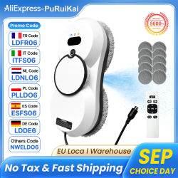 Robot Limpiacristales PuRuiKai, Robot Limpiacristales de 5600 Pa, Control Remoto, 3 Modos de Limpieza, Monitoreo Inteligente de Bordes