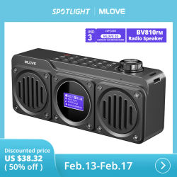 MLOVE BV810 Altavoz Bluetooth portátil con radio FM, altavoz resistente al agua, pantalla LCD, llamada gratuita HD, ranura para tarjeta Micro SD