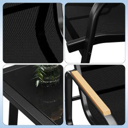 Conjunto de Muebles de Jardín de 4 Piezas - Sofá de Dos Plazas con Estructura de Acero | 2 sillones y mesa de centro de vidrio templado - Textilene transpirable resistente a la intemperie - Para
