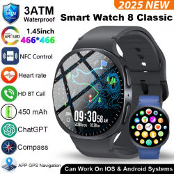 2025 nuevo reloj inteligente 8 clásico 46mm Ultra HD pantalla ChatGPT GPS NFC brújula reloj Bluetooth llamada impermeable Smartwatch hombres mujeres