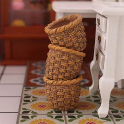 Mini cesta de mimbre tejida a mano para casa de muñecas, bonita cesta de almacenamiento de alimentos vegetales, decoración en miniatura, 1/12
