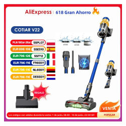 Aspiradora inalámbrica COTIAR V22 650W, aspiradora sin escobillas con potencia de succión de 55kPa, capacidad de 1,2 L, pantalla LED para suelo, alfombra, pelo de mascota