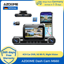 Cámara para Auto AZDOME 4CH M660-DE 2K+3*1080P con GPS Integrado, WiFi 5G, Control por Voz, Visión Nocturna IR, Monitor de Estacionamiento 24H, 128GB eMMC