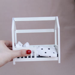 Modelo de Cama de Madera Blanca en Miniatura 1:12, Mini Cama, Pieza Decorativa de Muebles Simulados