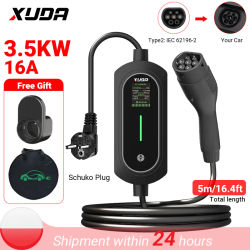 Cargador EV Tipo 2 de 3.5KW 16A, Longitud 5M, IP66, Cargador Rápido Portátil con Monitor de Datos en Tiempo Real, Corriente Ajustable 6/8/10/13/16A