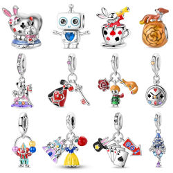 Dijes de cuento de hadas de plata 925, cuentas de plata 925 con zorro, conejo, rosa, Robot, Castillo, Príncipe, compatibles con pulseras originales de 3mm, joyería DIY, regalo de cumpleaños