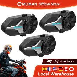 Intercomunicador para Casco de Motocicleta Moman, Sistema de Comunicación Mesh de Modo Dual para 24 Motociclistas, Auriculares con Altavoz para Casco BT5.4, Reducción de Ruido de 2000M