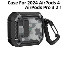 Funda para airpod pro 2025, apple airpods pro3, funda gris de camuflaje a prueba de golpes, fundas con cerradura segura para Airpods 4 4th 3 Fundas