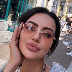 Gafas de sol sin montura a la moda en forma de diamante F, gafas de sol de marca de lujo para mujer, gafas clásicas y elegantes para mujer