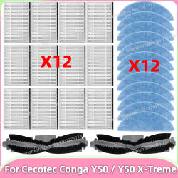 Compatible con ( Cecotec Conga Y50 / Conga Y50 X-Treme ) piezas para aspiradora cepillo de rodillo principal filtro HEPA paño de mopa accesorios