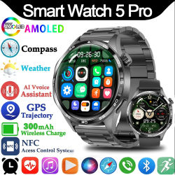 Reloj inteligente 5 Pro GPS NFC Smartwatch hombres 360*360 pantalla AMOLED Monitor de ritmo cardíaco Bluetooth llamada IP67 impermeable hombres Smartwatch