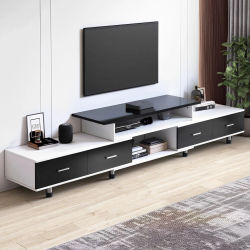 Mueble TV extensible 120-170cm, 4 comp. y 3 est., para TV 65", metal, patas ajust., almacen., mueble salón.