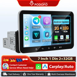 Radio Estéreo para Auto Podofo de 7'' con Android, Carplay Inalámbrico, Navegación GPS, Android Auto, Reproductor Multimedia, Bluetooth, WIFI, 1 Din