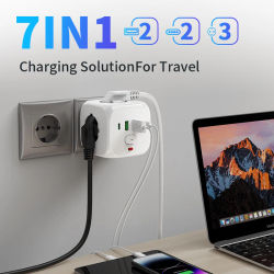 Enchufe de pared con toma de corriente, 3 tomas de CA, 2 puertos USB y 2 puertos tipo C, cargador 7 en 1 con enchufe europeo, interruptor de encendido/apagado para el hogar