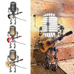 Lámpara de Robot de micrófono Vintage, lámpara LED de escritorio de guitarra, miniaturas Vintage, artesanía, iluminación, oficina, decoración del hogar