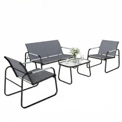 Conjunto de Muebles de Jardín Outsunny de 4 Piezas en Acero y Textilene con Reposabrazos de Cuerda Tejida Gris