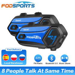 2 piezas Fodsports M1-S Plus Casco Intercomunicador Motocicleta Bluetooth Auriculares, Intercomunicador de motocicleta de 8 pilotos, Radio FM, Compartir música.