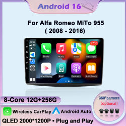 Reproductor Multimedia para Auto con Sistema Android 16, WiFi, Pantalla Dividida, Navegación GPS, Bluetooth, para Alfa Romeo MiTo 955 2008-2016