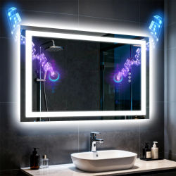 Espejo inteligente de longitud completa con Bluetooth y altavoces dobles, espejo de baño montado en la pared de vidrio templado iluminado por LED para gimnasio