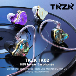 TKZK TK02 Tesla circuito magnético Dual DD auriculares con Cable HiFi Monitor intrauditivo auriculares con Cable IEMS de 2 pines chapado en oro