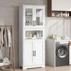 Armario alto para baño, mueble de almacenamiento independiente y estrecho con estantes ajustables para lavandería
