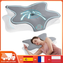 Almohada de espuma viscoelástica, almohada para el cuello en forma de mariposa, almohada ortopédica ergonómica de soporte cervical para personas mayores, espalda y estómago