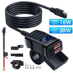 Cargador USB para motocicleta PD+QC3.0, adaptador de enchufe de carga rápida a prueba de agua, soporte de montaje para manillar, cargador de 12V/24V para motocicleta